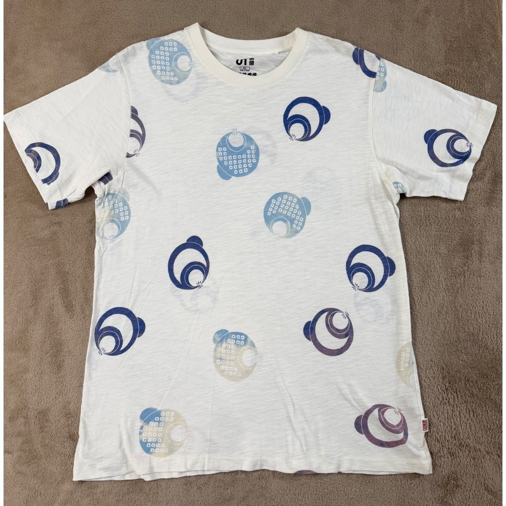 Uniqlo UT x Shochiku Kabuki Graphic T-Shirt Mens XL White Blue Swirl EUC DM